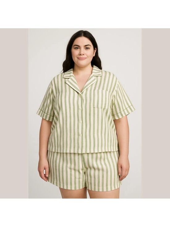 Princess Polly Other - Princess Polly Striped Pajama Shorts Set Size 16 Green and White
